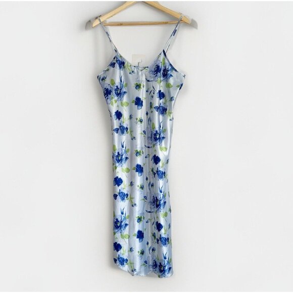 Vintage Dresses & Skirts - Vintage Unbranded Womens Y2K Fairy Midi Slip Dress Size M Blue Floral Feminine